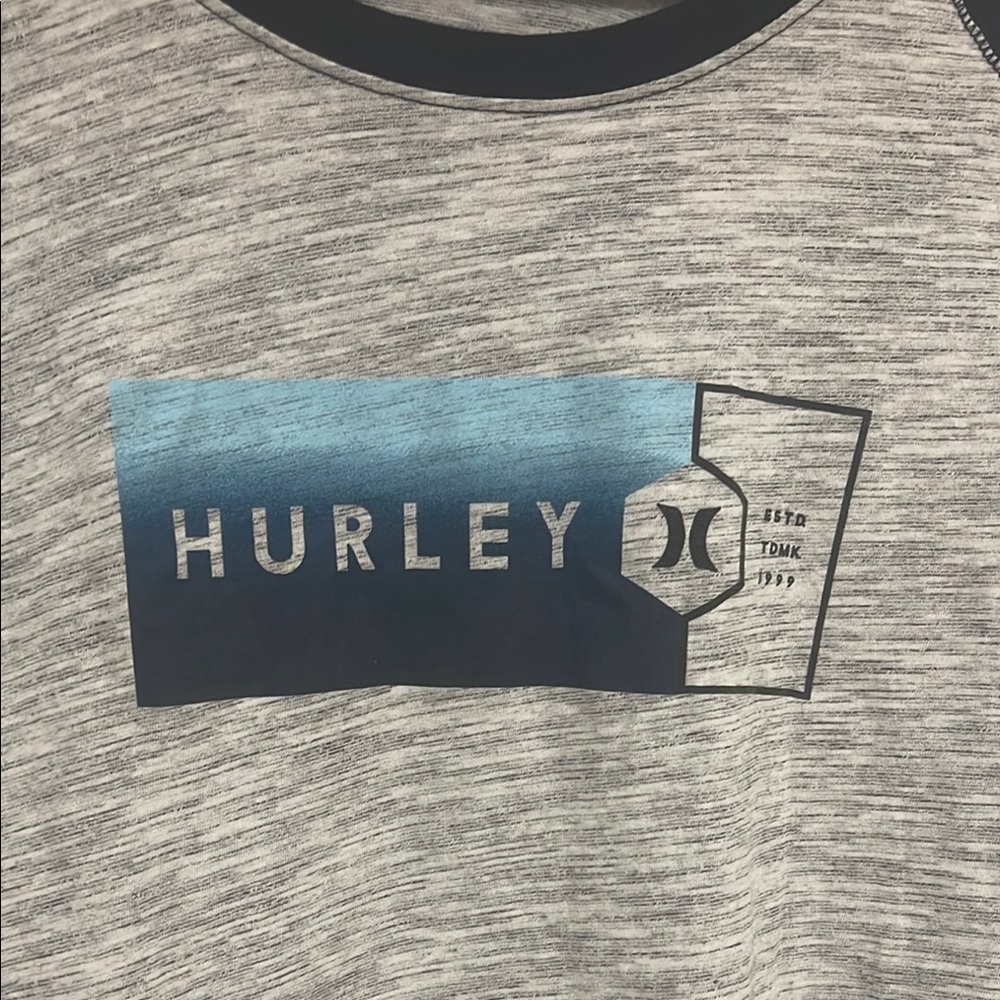 Heather Grey and Navy Blue Long Sleeve Hurley Tee - Picture 4 of 5